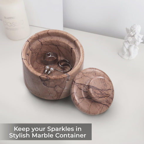Marinara 3" x 3" Marble Salt Cellar with Lid 3.5oz, Herb Pot & Candy Bowl, Decorative Container for Kitchen