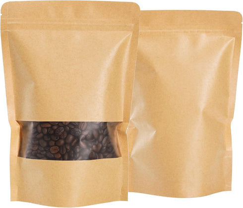 Kingrol 150 Count Kraft Paper Bags 5.9 x 8.6 Inch with Resealable Lock Seal Zipper & Transparent Window