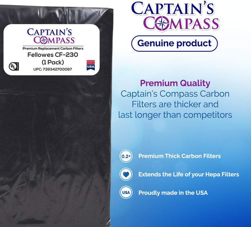 Captains Compass Carbon Activated Pre-Filter (1 Pack) for Fellowes CF-230, AP-230PH Air Purifier (9372001)