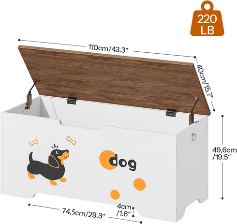 2 43.3" WH495CW01 HOOBRO Toy Box, Toy Chest with Safety Hinges, Storage Bench, Wooden Storage Chest, for Entryway