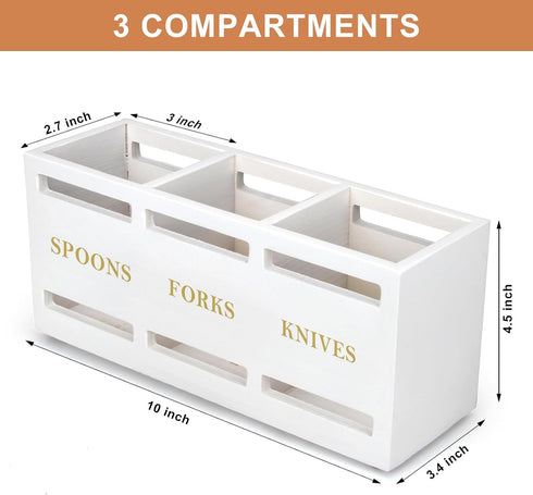 Ayiaren Wood Flatware Silverware Caddy, White Cutlery Holder for Kitchen Utensils Organizer