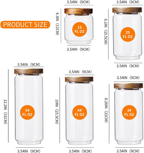 Glass Storage Containers Set, High Borosilicate Glass Jars with Wooden Lids for Kitchen Food Canisters, Coffee Beans,