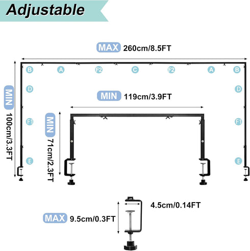 JUMKAIF 12"-39'' 47"-100" Over The Table Rod Stand with Clamps for Anniversary Christmas Wedding Birthday Party