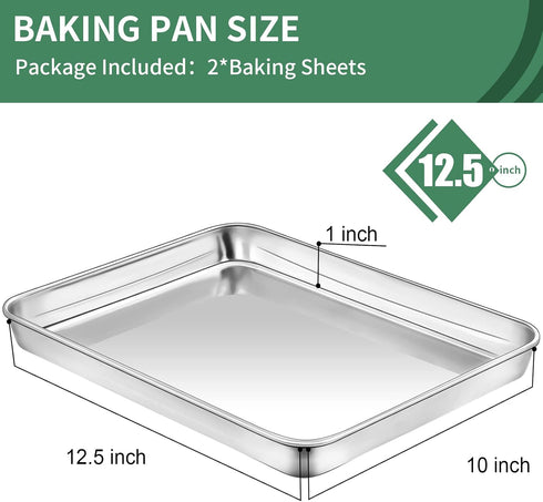 Baking Sheets Set of 2, HKJ Chef Cookie Sheets 2 Pieces & Stainless Steel Baking Pans & Toaster Oven Tray Pans, Rectangle Size 12.5Lx10Wx1H inch & Non Toxic & Healthy & Easy Clean… by HKJ Chef