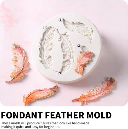 3D Small Feather Shape Silicone Cake Mold, Chocolate Soap DIY Baking - 3.4"