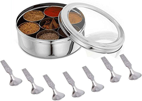 Shourya Trading Stainless Steel Spice box with Non Breakable Transparent glass,Stainless Steel Spice Box