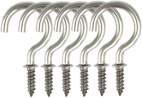 50 Pcs (304) Stainless Steel Screw Ceiling Hooks, 7/8 Inch Cup Hook Screw-in Light Hooks for Outdoor and Indoor Hanging