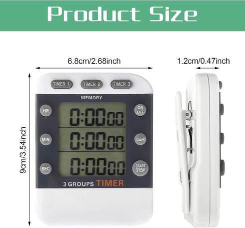 Photect 2 Pieces Digital Dual Kitchen Timer 3 Channels Count UP/Down Timer Cooking Timer with Magnetic Back Loud Alarm Large Display Countdown Timer for Cooking Classroom Kids Teacher Study by Photect