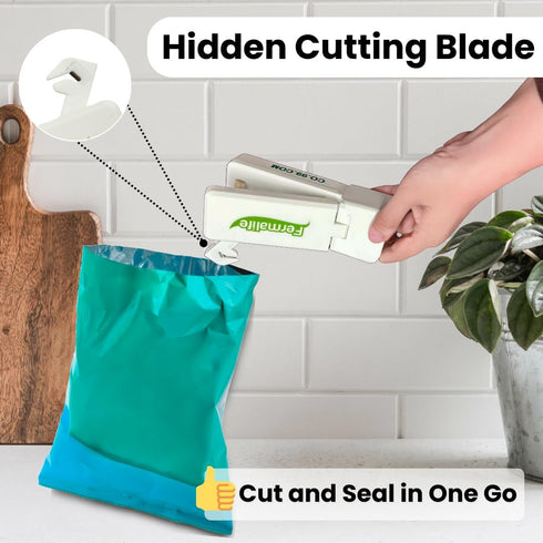 Mini Bag Sealer and Cutter for Snacks, Handheld Rechargeable Vacuum Seal for Airtight Freshness