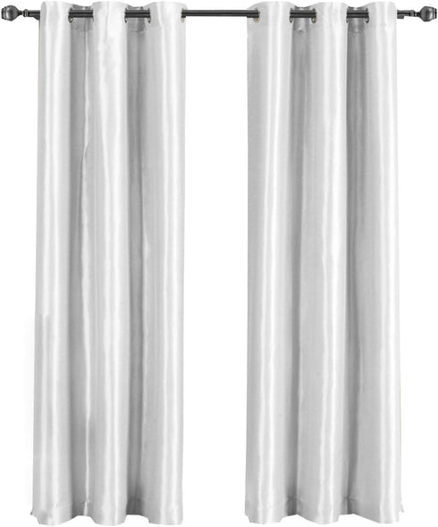 Royal Hotel Bedding Soho 100% Blackout Window Curtains Panels, Solid Faux Silk Set of 2, 63 Inches Long, White