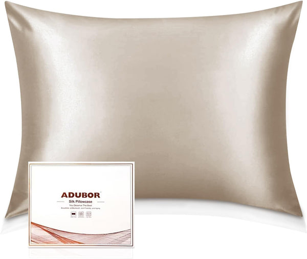 Adubor Mulberry Silk Pillowcase - 23 Momme 6A Grade Fibers | 900 Thread Count | Queen 20''x30'', Beige, 1PC