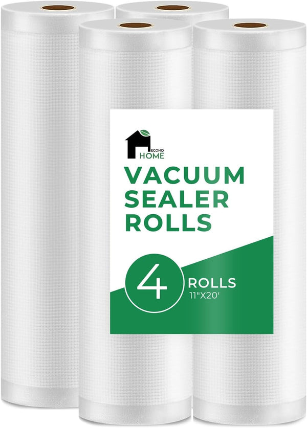 EconoHome Heavy Duty Vacuum Seal Bags for Food 11"x20', 4 Pack - Airtight & Leakproof Plastic Storage Bags for Sous Vide