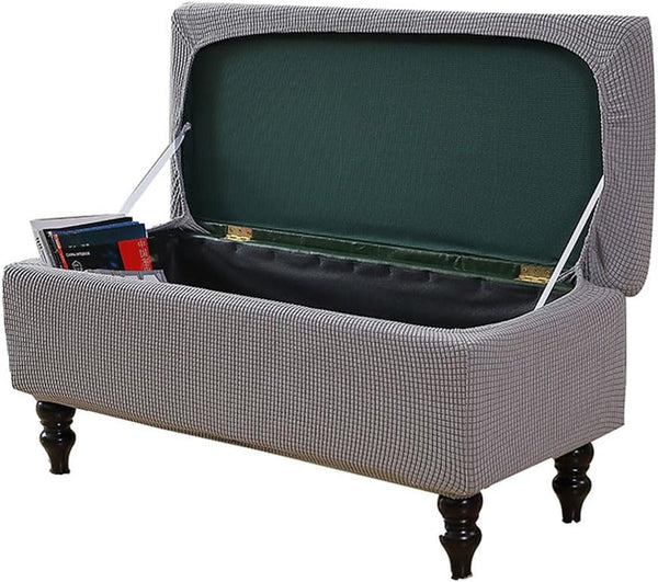 Lussenwert Ottoman Cover Rectangle, Stretch Jacquard Storage Ottoman Cover Rectangle Removable Storage Bench