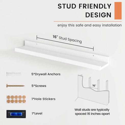 Set 2, 24 Inches FLYJOE Picture Ledge Shelf, Floating Shelves of Nursery Book Shelves for Toys Storage, Kids Bookshelf