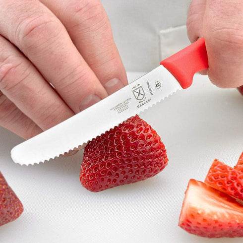 Mercer Culinary Rounded Tip Wavy Serrated Bar Knife, 4.3" Red