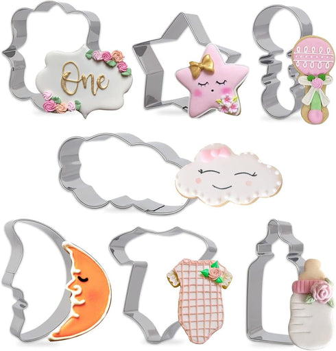 Twinkle Twinkle Little Star Themed Cookie Cutters, 7 Pack Baby Shower Baking Molds, Stainless Steel Biscuit Cutter Set
