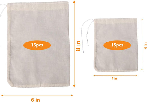 Lukdin 30 Cooking:4x6,6x8Reusable (4x6"15pcs6x8"15pcs) Pcs Natural Cotton Spice Bags for Tea Filters with Drawstring