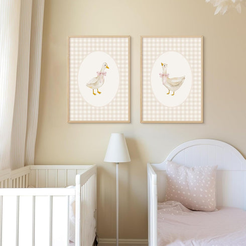 Olctedo 12x16x2 Inch Nursery Goose Wall Art Girl Coquette Canvas Wall Decor Baby Room Wall Art Pink Bow Pictures