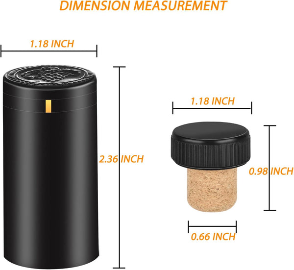 40 count 40 PVC heat shrink capsules matte black and Pcs bottle seal cork, wine shrink wrap sleeves caps tops wine