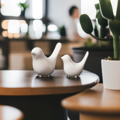 GJFASGF 2 Small Animal Statues, White Bird Figurines Home Decor, Modern Home Decorative, Ceramic Decor for Office