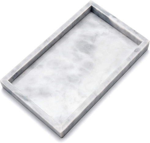 Noble Natural Marble Tray for Desktop, Kitchen, Vanity, Bathroom, Stone Organizer for Tissues, Candles, Soap (Cloud