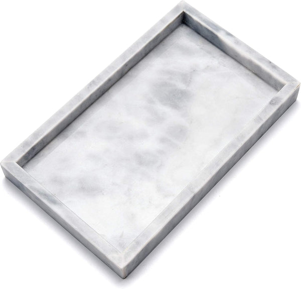 Noble Natural Marble Tray for Desktop, Kitchen, Vanity, Bathroom, Stone Organizer for Tissues, Candles, Soap (Cloud