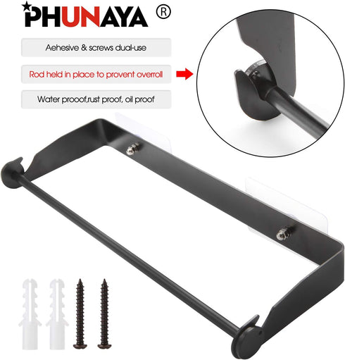 Under Cabinet Paper Towel Holder Wall Mount, Stainless Steel for Large Rolls - Black