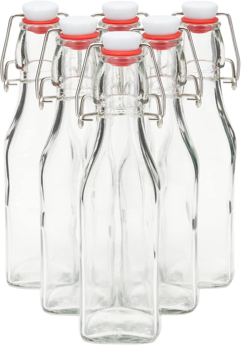 6 Pack 8 oz Juvale Swing Top Glass Bottles with Stoppers, Cleaning Brush - Hot Sauce Bottles for Vanilla Extract
