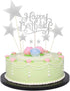 Allazone 1 PCS 'HAPPY BIRTHDAY' Cake Topper & 7 PCS Pentacle Stars Cake Toppers Decoration, Silver