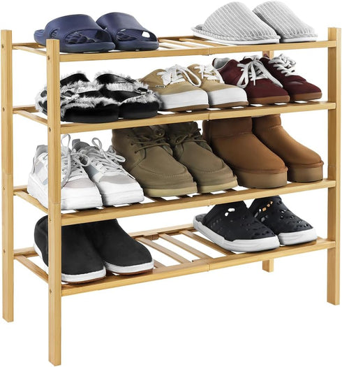 WKWKER 4-Tiers Bamboo Shoe Rack Stackable Free Standing Shoe Racks Portable Shoe Storage