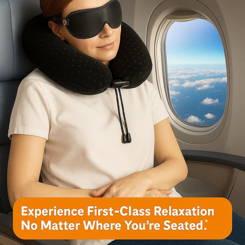 Aeris Memory Foam Travel Pillow for Airplanes - Best Neck Pillow for Long Flights with Carry Bag, Ear Plugs, Eye Mask