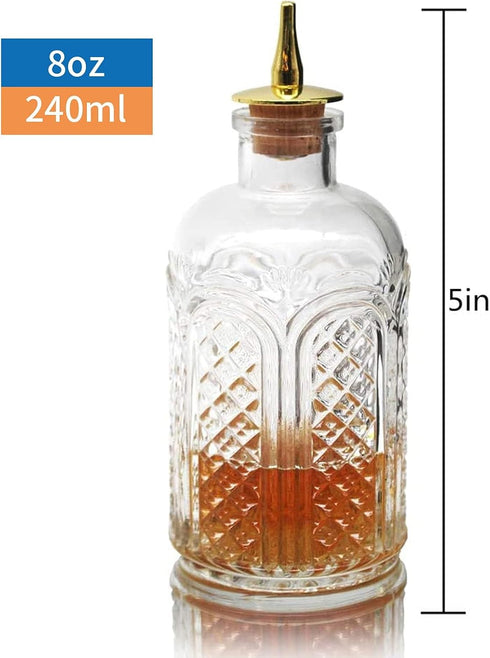 SuproBarware Donatello Bitters Bottle, 8oz Glass Cocktail Dashes Bottle with Stainless Steel Top