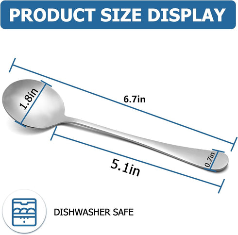 10 Piece Round Stainless Steel Soup Spoons, 6.7 Inch Bouillon Spoons