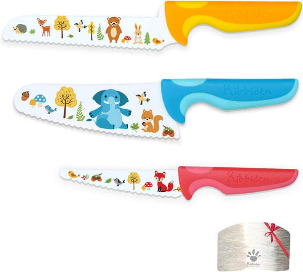 Kids Knife Set for Real Cooking, 4pcs Safe Kitchen Cutting Knives with Stainless Steel Blades, BPA-free