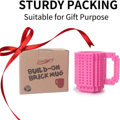Build-on Brick Coffee Mug, Funny DIY Novelty Cup with Building Blocks for Kids, Men, Women, Xmas Birthday (Rose)