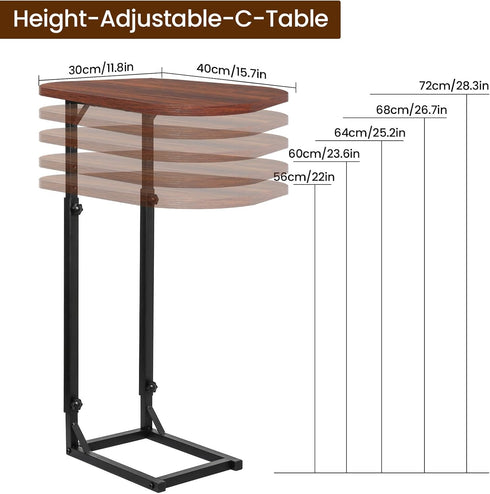 Premium Adjustable C-Shaped End Table for Couch, Mini Side Tables for Sofa, Small Coffee Table with Metal Frame