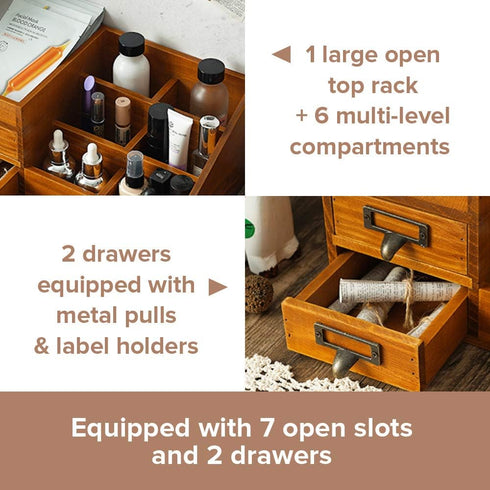 Wooden Makeup Organizer, Rustic Vanity Tray for Bathroom Countertop, Skincare and Perfume Storage