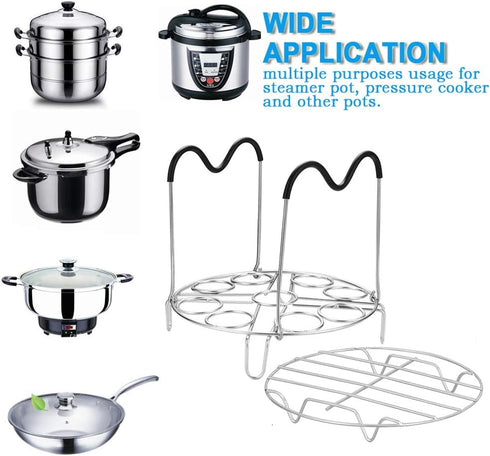 Steamer Cooling Rack Trivet Accessory Set - 9-holes Egg Steamer Cooking Rack with Heat Resistant Silicon Handles