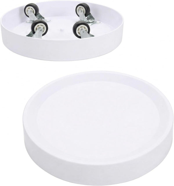 12.4inch Plant Caddy with Hidden Wheels 2Pack White Round Rolling Plant Stands