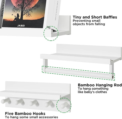 Set Ollieroo of Four Floating Book Shelves for Wall, Nursery Book Shelf for Kids Room, Bamboo Wood Hanging Bookshelf