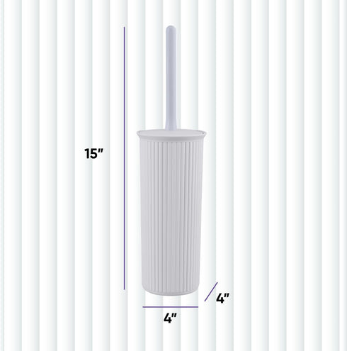 Set, (1 Pack) Superio Ribbed Collection - Decorative Plastic Toilet Bowl Brush and Holder White Smoke Cleaner Scrubber