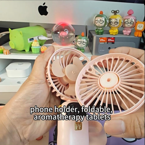 Portable Handheld Fan, 3-in-1 Small Neck/Desktop Fan, 90° Foldable, Aromatherapy Fan with LED, 5-Speed, 2400mAh (White)