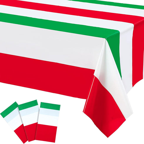 3 Pieces Italian Flag Rectangular Tablecloth Decorations, 54 x 108 Inch Plastic Table Cover for Party Family Gathering