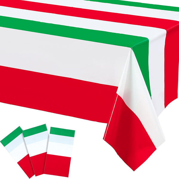 3 Pieces Italian Flag Rectangular Tablecloth Decorations, 54 x 108 Inch Plastic Table Cover for Party Family Gathering