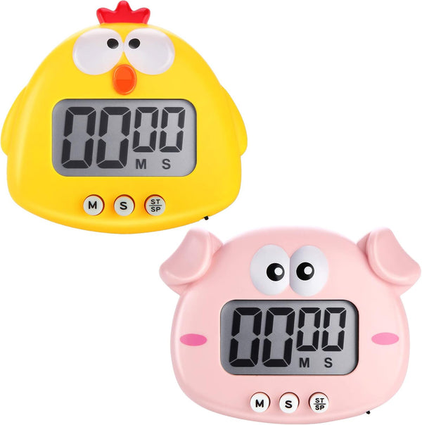 Weewooday 2 Pieces Cute Cartoon Animal Digital Kitchen Timers with Magnetic Backs for Teachers Cooking