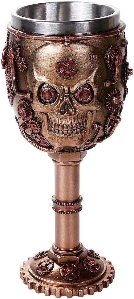 Steampunk Gear Head Skull Goblet, Pacific Giftware, 7oz Wine Chalice