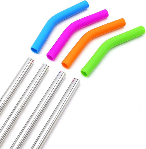 Big Drinking Straws Reusable, 12" Extra Long 8mm Extra Wide Food-Grade 18/8 Stainless Steel with Silicone Elbows Tips