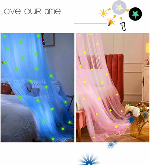 Eimilaly Glow in The Dark Stars Bed Canopy, Pink Princess Mosquito Net for Girls Bed Room Decor