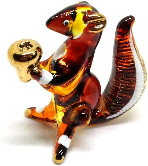 Handmade Mini 2" Cute Squirrel with Walnut Figures, Blown Glass Art Collectible Figurine Gift