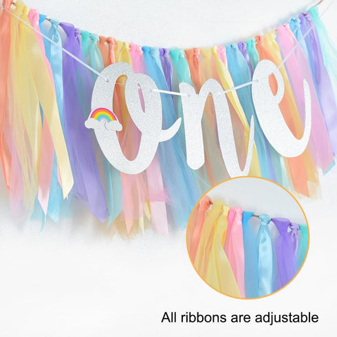 1st BEISHIDA Birthday High Chair Banner Garland - Pastel Rainbow Baby Shower Decorations,Rainbow Theme Banner for First